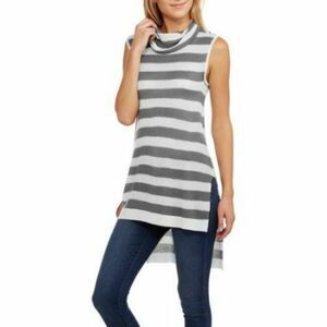 Concepts Hi-Lo Grey White Striped Women Cowl Neck Sleeveless Sweater Size Small
